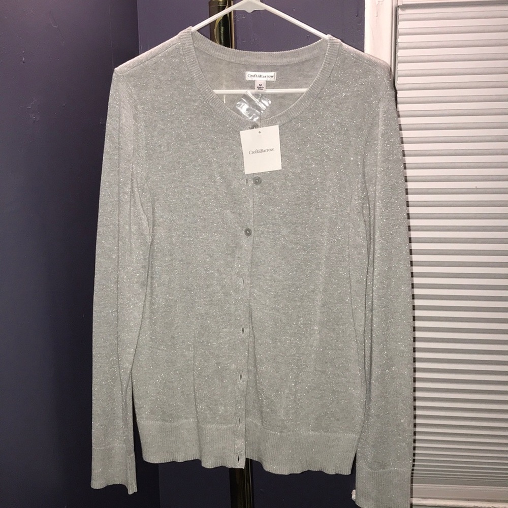Sparkly silver button up sweater
